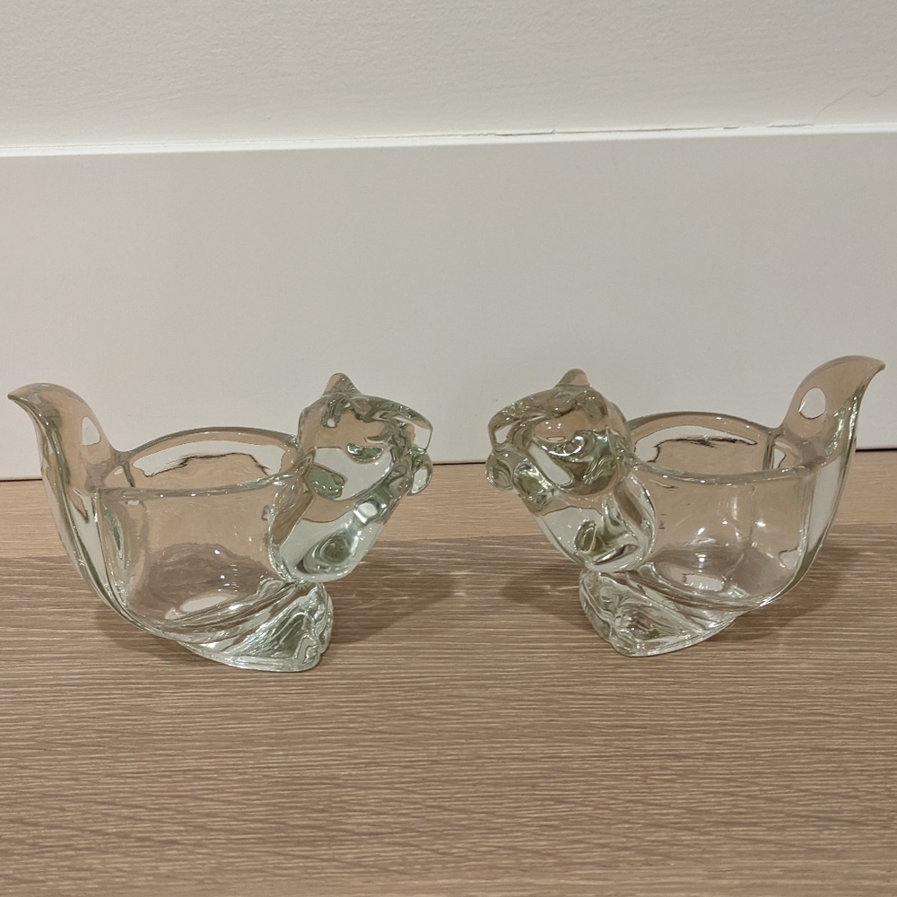 Vintage Avon glass squirrel candle holders